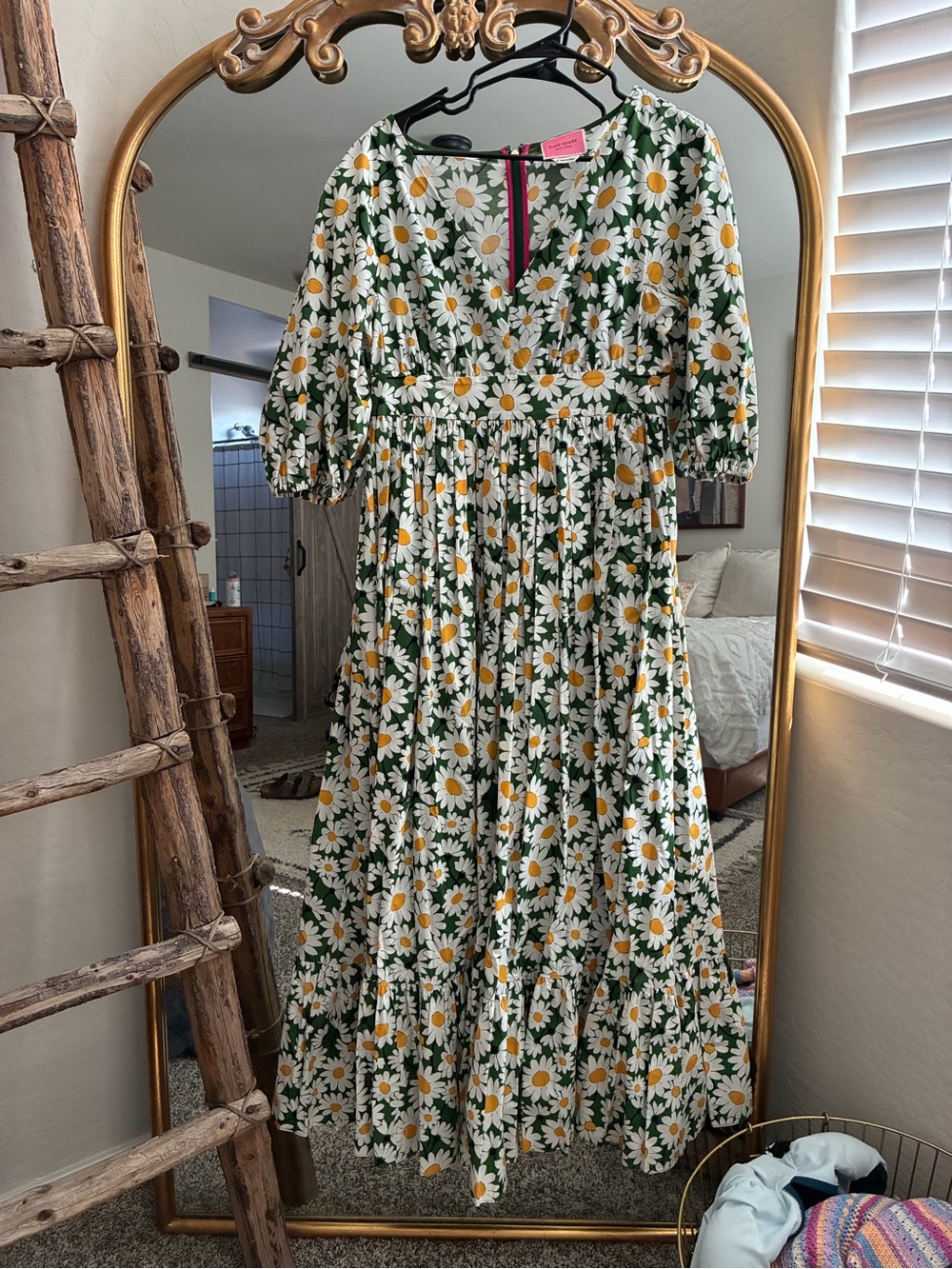 kate spade Green Daisy Print Midi Dress with Yellow Centers